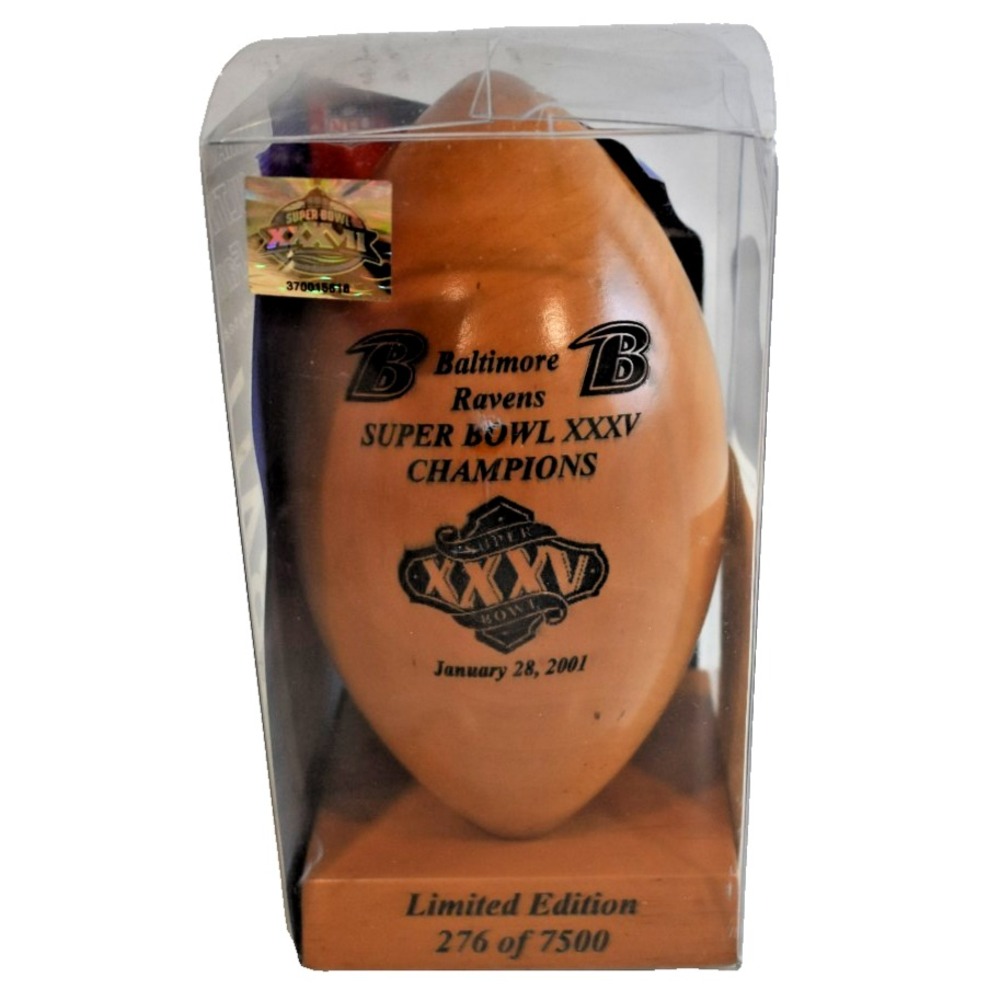 BALTIMORE RAVENS SUPER BOWL XXXV CHAMPIONS 1/28/01 WOOD FOOTBALL STATUE